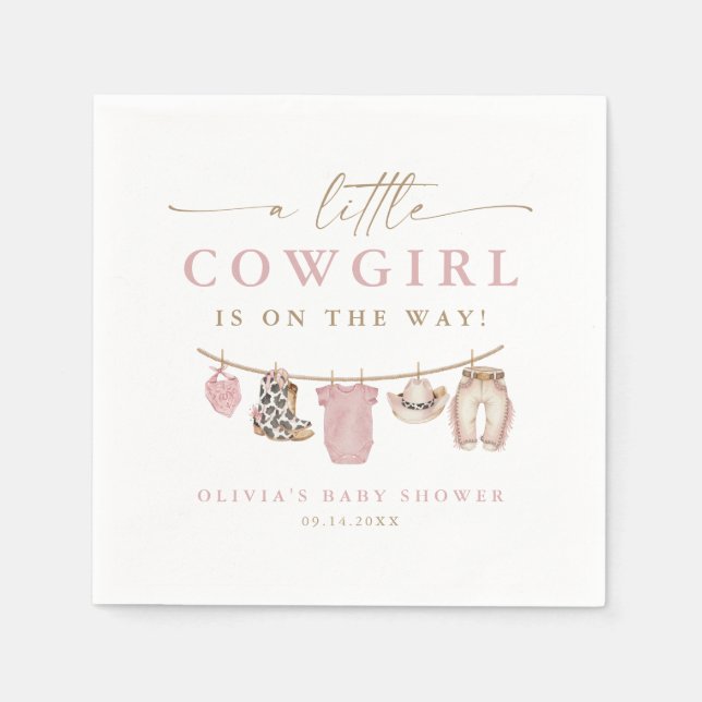 Pink Baby Clothesline Little Cowgirl Baby Shower Pappersservett (Framsidan)