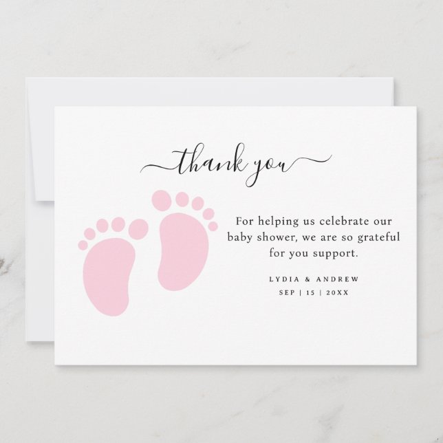 Pink Baby Feet Baby Shower Party, Girl Baby Shower Tack Kort (Framsida)