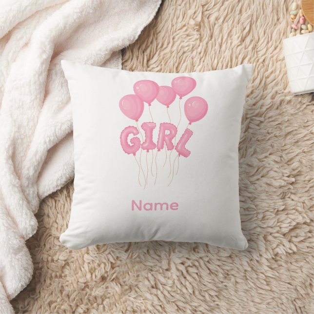 Pink Baby Girl Balloon Celebration - Cute Nursery  Kudde (Filt)