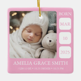 Pink Baby Girl Birth Stat Photo Christmas Ornament