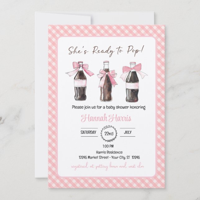 Pink Baby Girl Soda Ready to POP Baby Shower  Inbjudningar (Framsida)