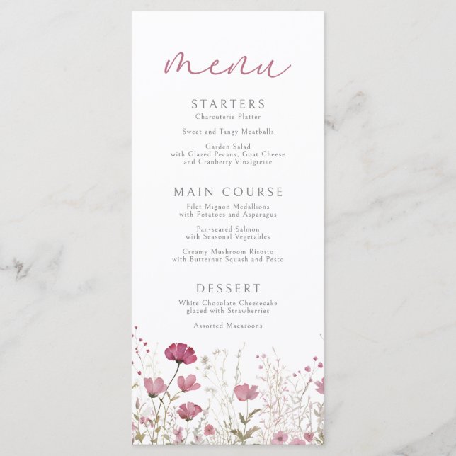 Pink Baby In Bloom Floral Wildflower Baby Shower Meny (Framsida)