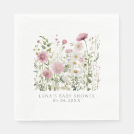 Pink Baby In Bloom Floral Wildflower Baby Shower Pappersservett