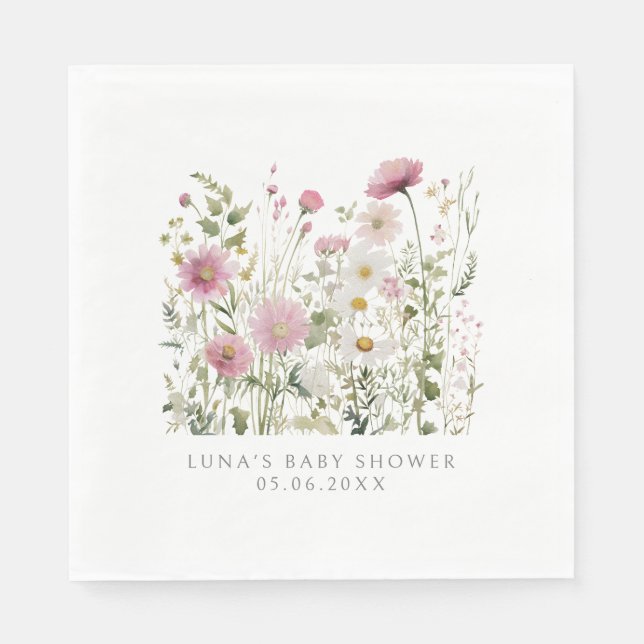 Pink  Baby In Bloom Floral Wildflower Baby Shower Pappersservett (Framsidan)