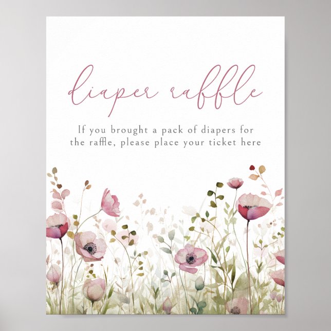 Pink Baby In Bloom Floral Wildflower Diaper Raffle Poster (Framsidan)