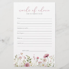 Pink Baby In Bloom Wildflower Baby Advice Card