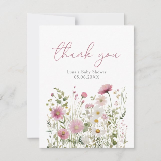 Pink Baby In Bloom Wildflower Baby Shower Flat Tack Kort (Framsida)