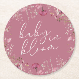 Pink Baby In Bloom Wildflower Baby Shower Underlägg Papper Rund
