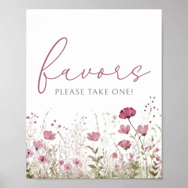 Pink Baby In Bloom Wildflower Shower Favor Sign Poster (Framsidan)