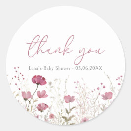 Pink Baby In Bloom Wildflower Shower Favor Sticker Runt Klistermärke