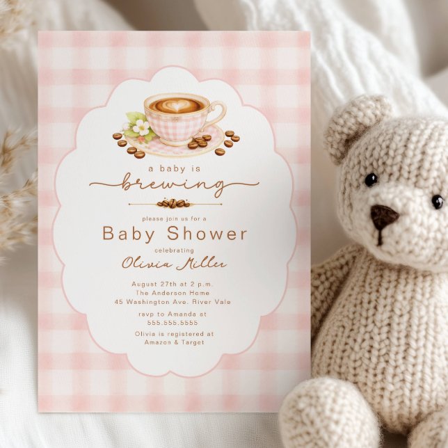 Pink Baby Is Brewing Coffee Baby Shower Invite Inbjudningar (Skapare uppladdad)