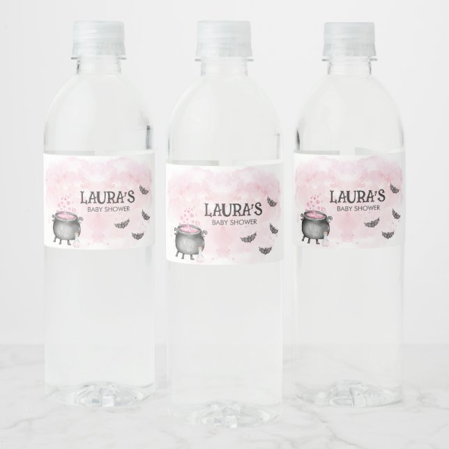 Pink Baby is Brewing Halloween Baby Shower Vattenflaskor Etikett (Flaskor)