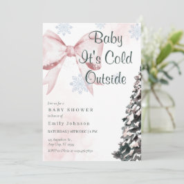 Pink Baby It's Cold Outside Bow Girl Baby Shower Inbjudningar