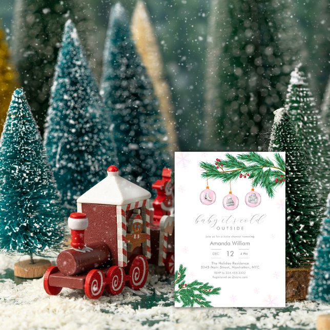 Pink Baby It's Cold Outside Ornaments Baby Shower Inbjudningar (Pink Baby It's Cold Outside Ornaments Baby Shower Invitation)