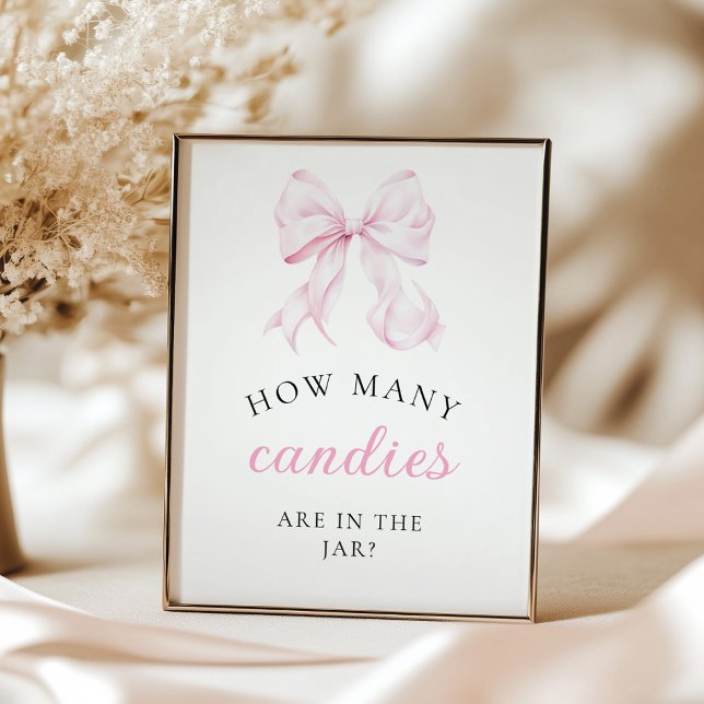 Pink Baby Shower How Many Bows Table Sign Poster (Skapare uppladdad)
