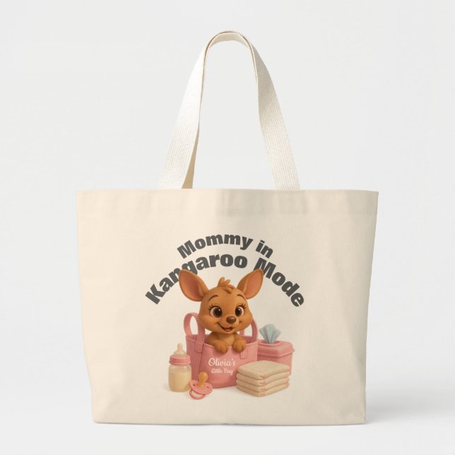 Pink Baby Tote Bag – Custom Name & Deer Design Jumbo Tygkasse (Framsidan)