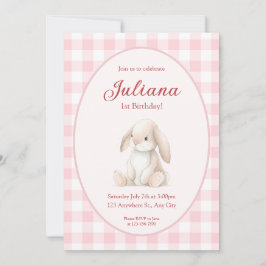 Pink Babys First Birthday Bunny Invitation Inbjudningar