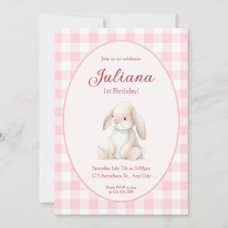 Pink Babys First Birthday Bunny Invitation Inbjudningar