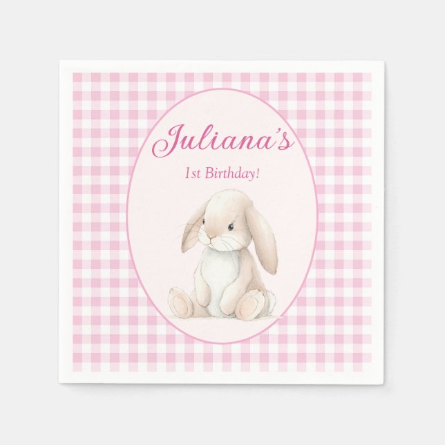 Pink Babys First Birthday Bunny Napkins Pappersservett (Framsidan)