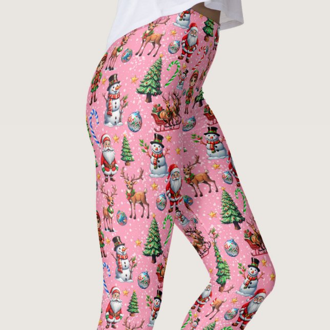 Pink Background Christmas Decorative Pattern Leggings (Skapare uppladdad)