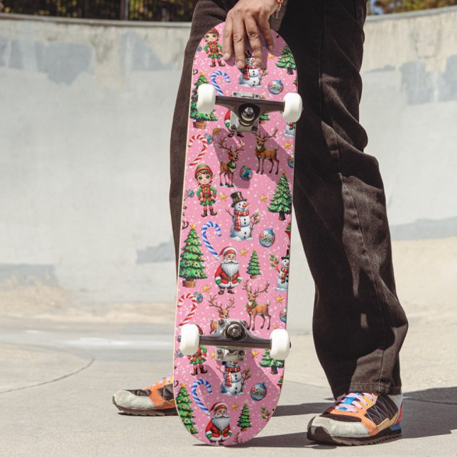 Pink Background Christmas Decorative Pattern Mini Skateboard Bräda 18,5 Cm (Skapare uppladdad)