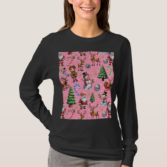 Pink Background Christmas Decorative Pattern T Shirt (Framsida)