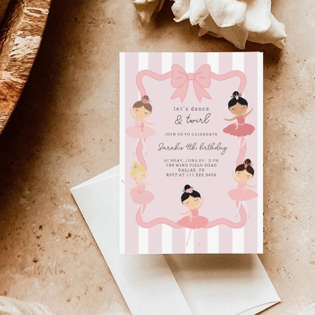 Pink Ballerina Dance & Twirl Birthday Invitation Inbjudningar (Skapare uppladdad)