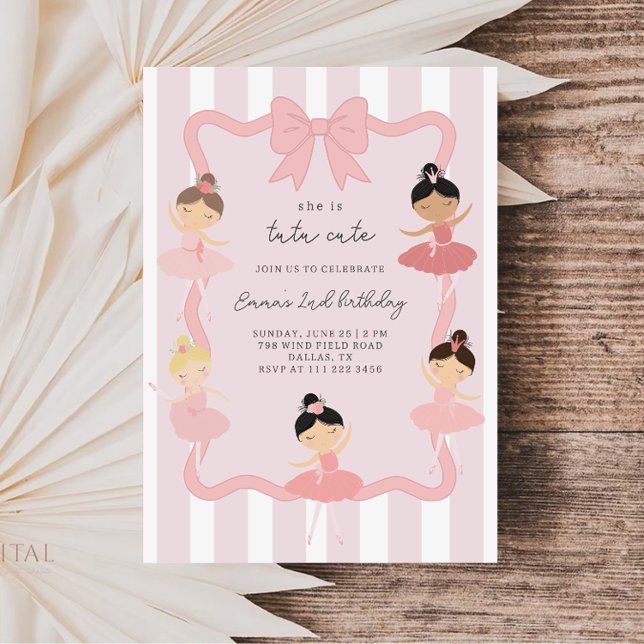 Pink Ballerina Tutu Cute Birthday Invitation Inbjudningar (Skapare uppladdad)