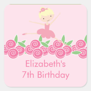Pink Ballerina Tutu Dance Birthday Party Sticker Fyrkantigt Klistermärke