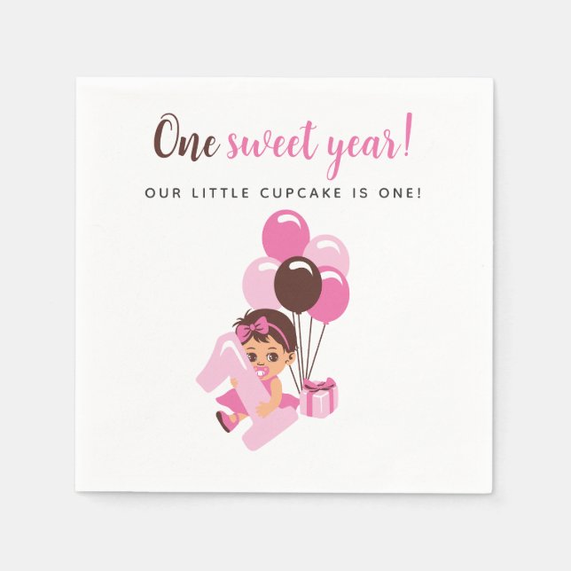 Pink Balloon Baby Girl 1st Birthday Pappersservett (Framsidan)