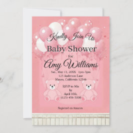 Pink Balloon baby shower Invitation Inbjudningar