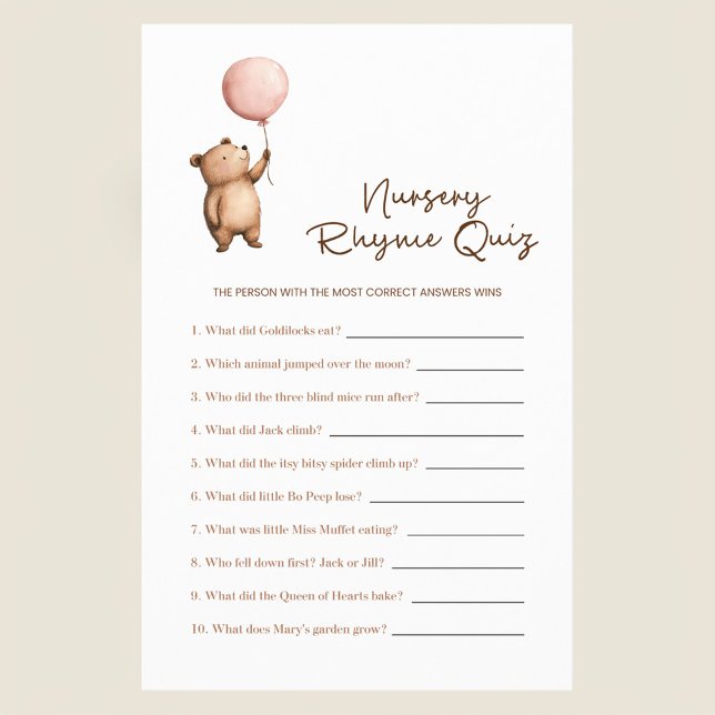 Pink Balloon Bear Nursery Rhyme Quiz Game for Baby Flygblad (Skapare uppladdad)