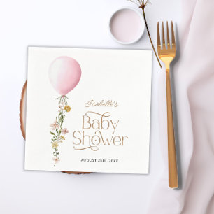 Pink Balloon Floral Girl Baby Shower Tempaper Pappersservett