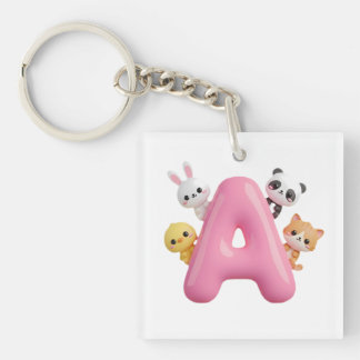 Pink Balloon Letter A Forest Animals Acrylic 