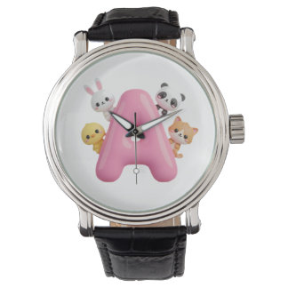 Pink Balloon Letter A Forest Animals eWatch Band Armbandsur