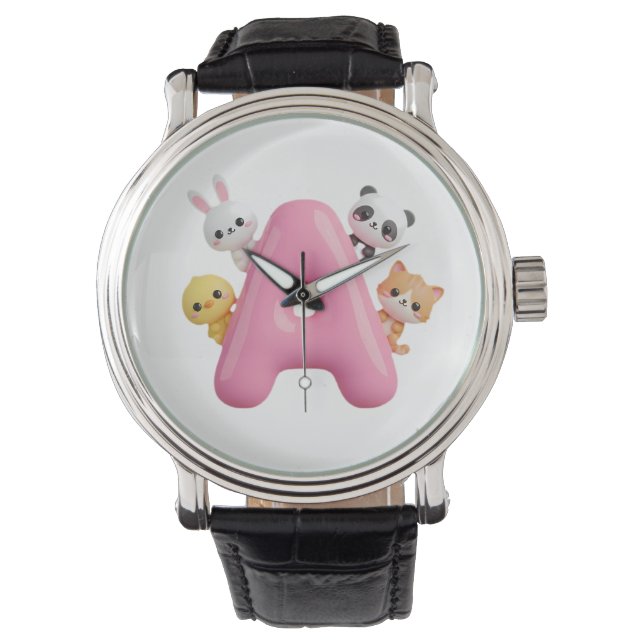 Pink Balloon Letter A Forest Animals eWatch Band Armbandsur (Framsida)