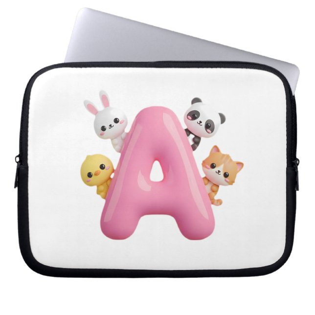 Pink Balloon Letter A Laptop Sleeve – Cute Forest  (Framsidan)