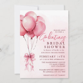 Pink Balloon Watercolor Galentines Bridal Shower Inbjudningar