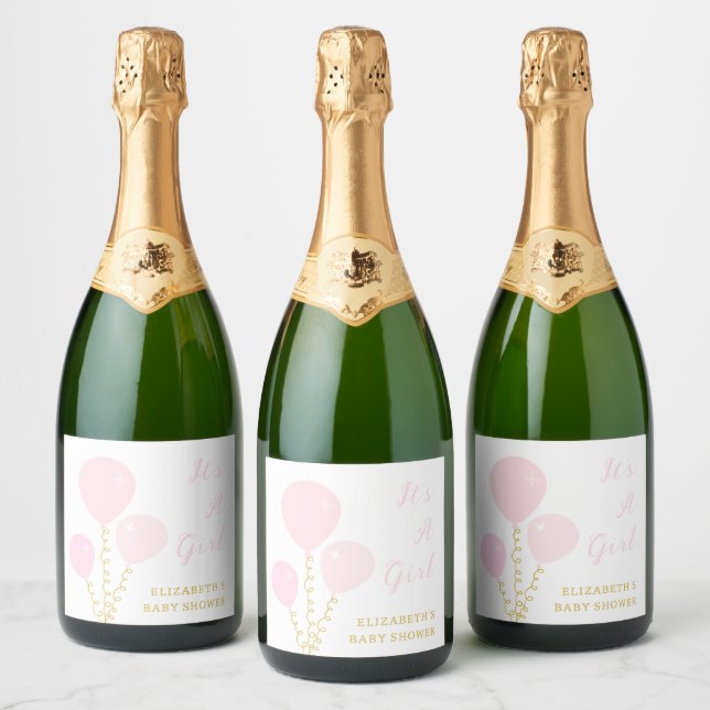 Pink Balloons Girl Baby Shower (Flaskor)