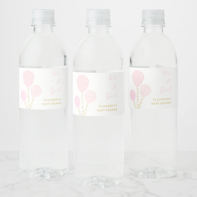 Pink Balloons Girl Baby Shower Vattenflaskor Etikett (Flaskor)