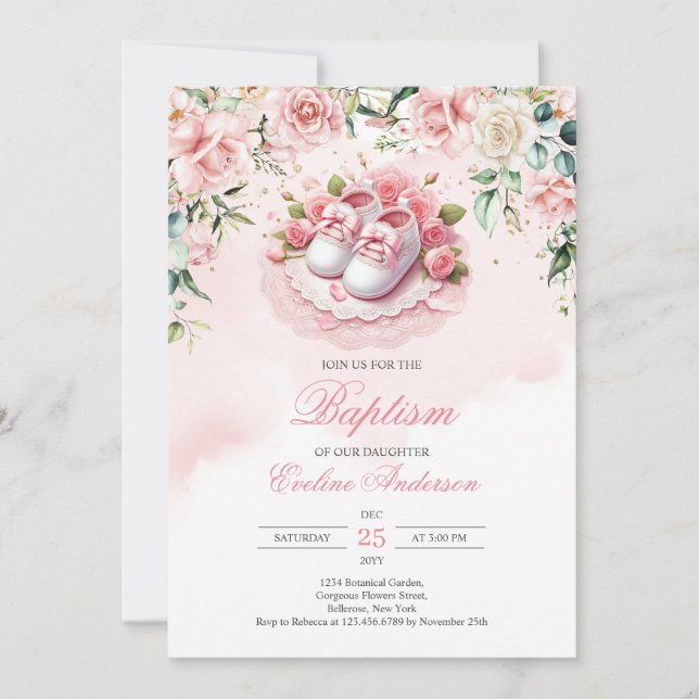 Pink Baptism Footwear (babyhaltiga spaltskor) Inbjudningar (Framsida)