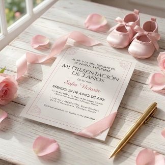 Pink Baptism Invitation – Mi Presentación Girl Inbjudningar