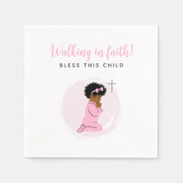 Pink Baptism Napkins with Black Praying Baby Girl Pappersservett