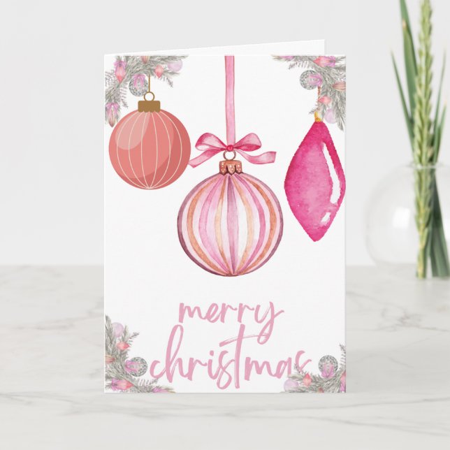 Pink Baubles Christmas Card Kort (Framsida)