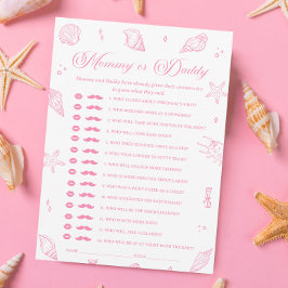 Pink Beach Baby Shower Guess Who Game Card Inbjudningar