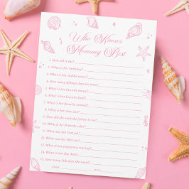 Pink Beach Baby Shower Who Knows Mommy Best Game Inbjudningar