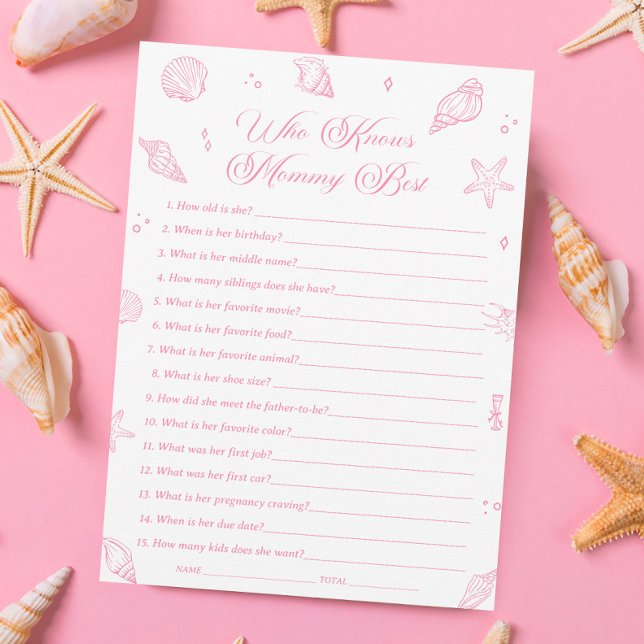 Pink Beach Baby Shower Who Knows Mommy Best Game Inbjudningar (Skapare uppladdad)