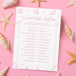 Pink Beach Baby Shower Would She Rather Game Card Inbjudningar