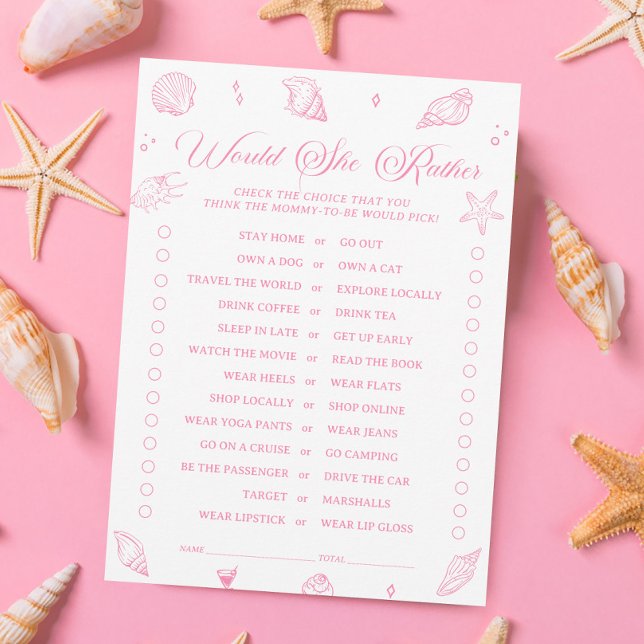 Pink Beach Baby Shower Would She Rather Game Card Inbjudningar (Skapare uppladdad)