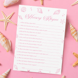 Pink Beach Coastal Baby Shower Nursery Rhyme Game Inbjudningar
